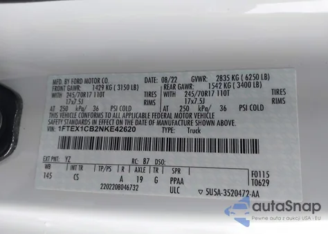 2022 Ford F-150 Xl from USA, damaged, VIN 1FTEX1CB2NKE42620